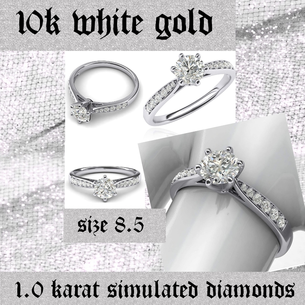 Size 8.5 10k white gold simulated diamond ring